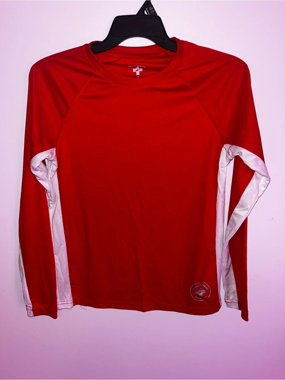 Kids Long-Sleeve Red Swim Tee with White Side Panels - Unbranded